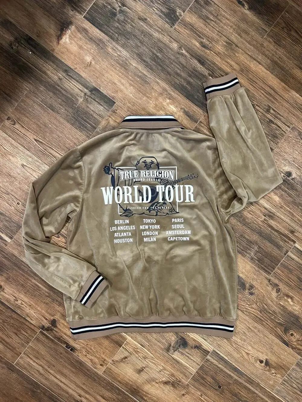 True Religion Velour Tour Track Jacket Travertine Tan